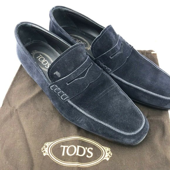 $645 TODS Mens Suede Penny Loafers Navy Blue Slip - Picture 4 of 12